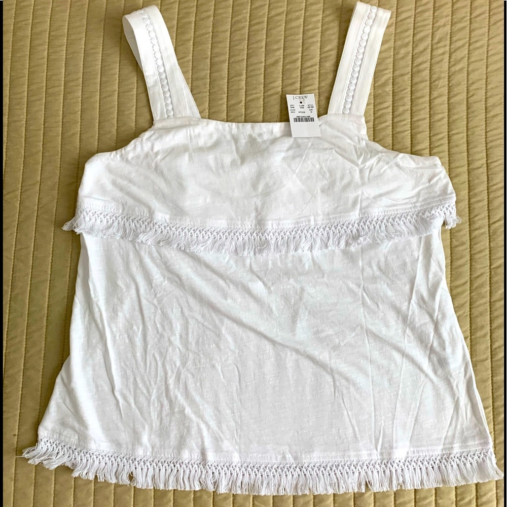 🏷️ *FINAL SALE PRIC* JCrew Mercantile Women’s G5185 White Fringe Tank Top M - Picture 2 of 6